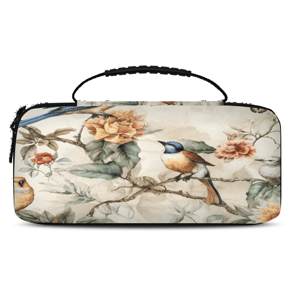 Herdesigns Vintage Birds Carry Case Compatible with Nintendo Switch 2017 & Oled 2021, with 20 Game Card Slots, Retro Birds Portable Travel Carrying Case Pouch for Accessories & Games