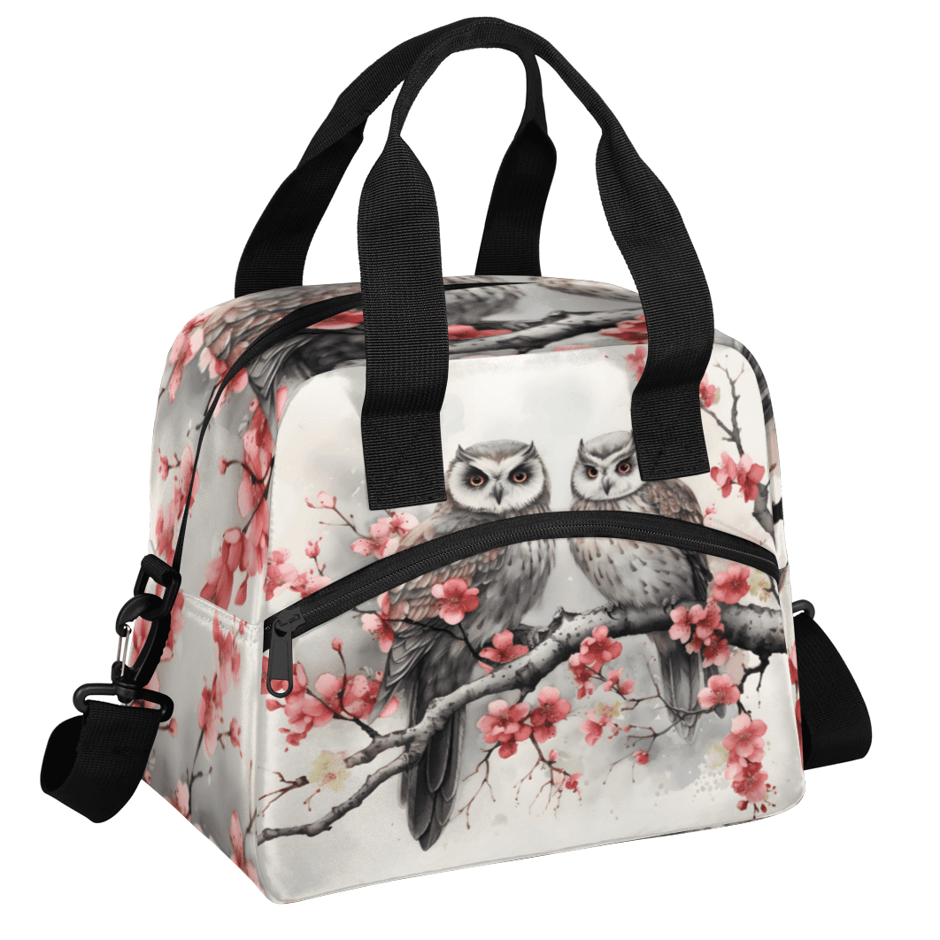 Herdesigns Vintage Birds Insulated Lunch Bag for Women Men Adults Large Reusable Lunch Box Owl Leakproof Cooler Tote Bags with Adjustable Shoulder Strap