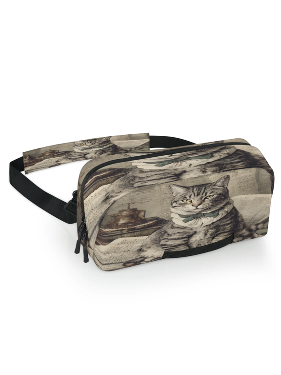 Vintage Cat Carrying Case Bag for Gaming Console, Waterproof Travel Crossbody Sling Bag Compatible with Nintendo Switch 2, Adjustable Shoulder Strap Chest Bag, Funny Cat
