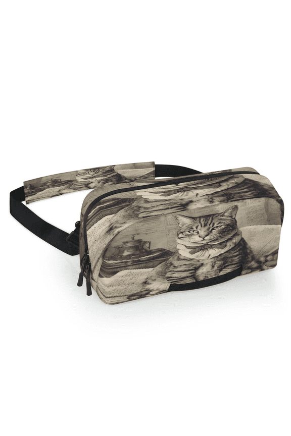 Vintage Cat Carrying Case Bag for Gaming Console, Waterproof Travel Crossbody Sling Bag Compatible with Nintendo Switch 2, Adjustable Shoulder Strap Chest Bag, Funny Cat