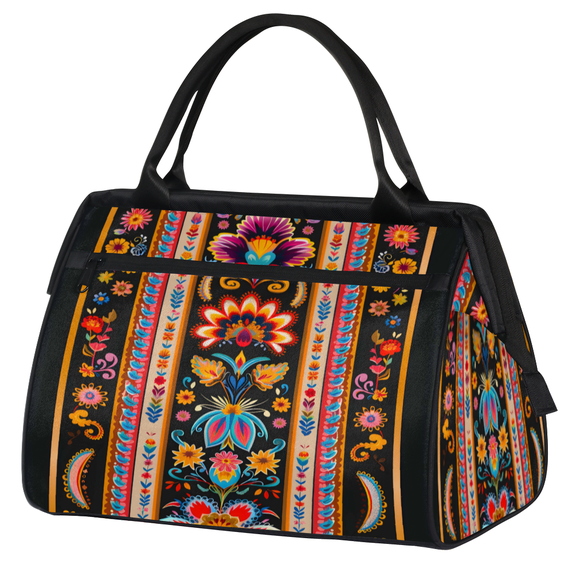 Herdesigns Vintage Ethnic Flower Travel Duffle Bag for Women Men, Waterproof Weekender Carry On Bag, Sport Gym Overnight Tote Hospital Personal Item Bag