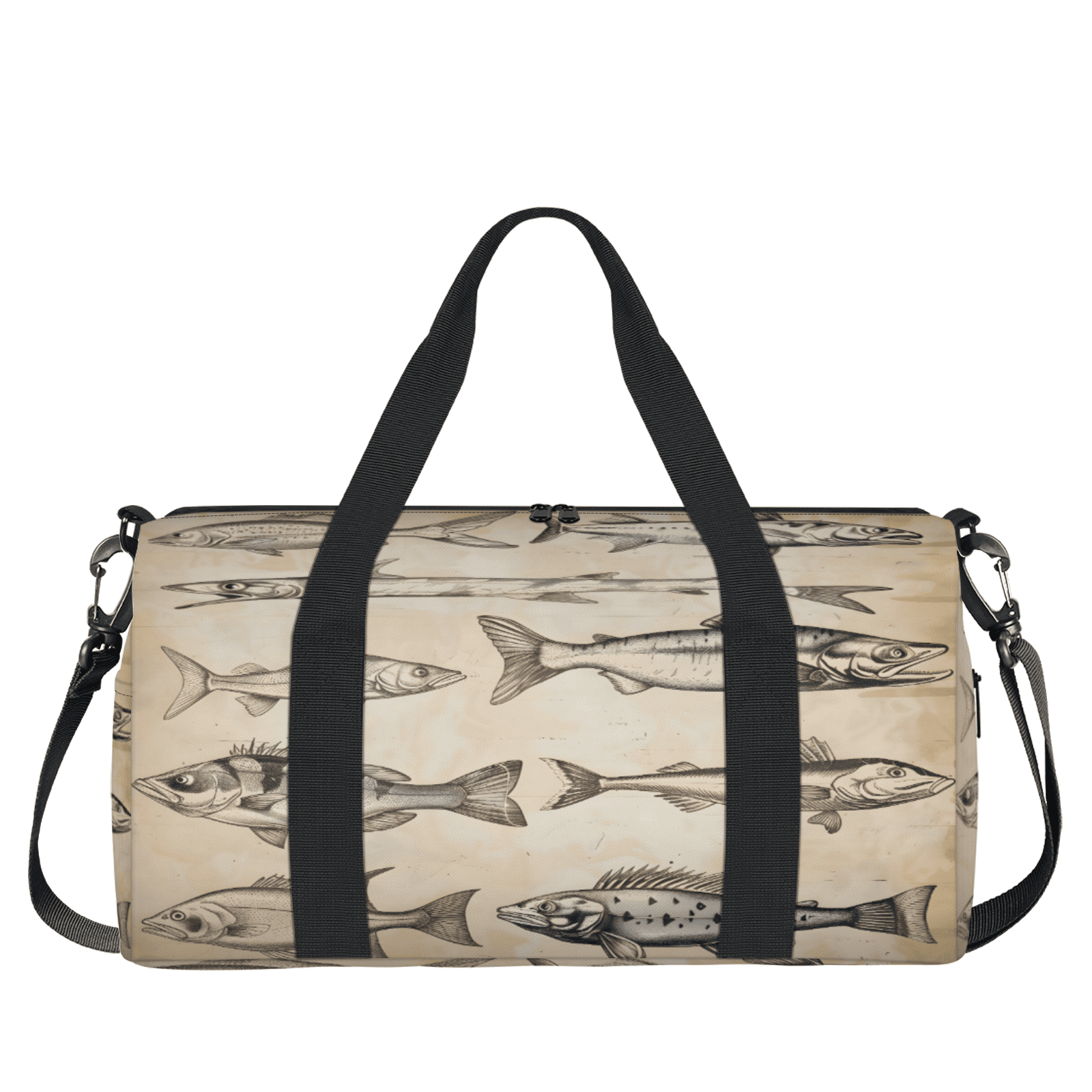 Herdesigns Vintage Fish Gym Bag for Women, Duffle Bag for Travel Sport, Lightweight Waterproof Carry on Weekender Overnight Dance Yoga Workout Bags