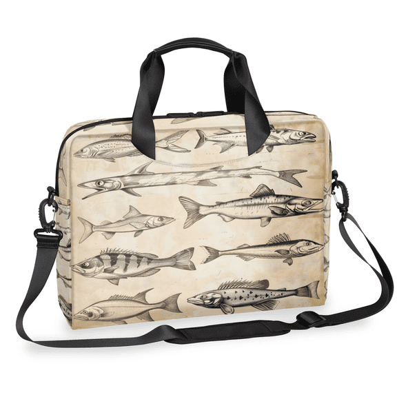 Herdesigns Vintage Fish Laptop Bag for Women Men, Computer Case Briefcase Messenger Bags, 15-15.6 inch Laptop Sleeve Shoulder Bag