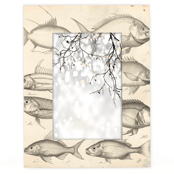 Herdesigns Vintage Fish Printed 4x6 Picture Frame Wood Photo Frame Table Display or Wall Hanging Decoration for Vertical or Horizontal Display