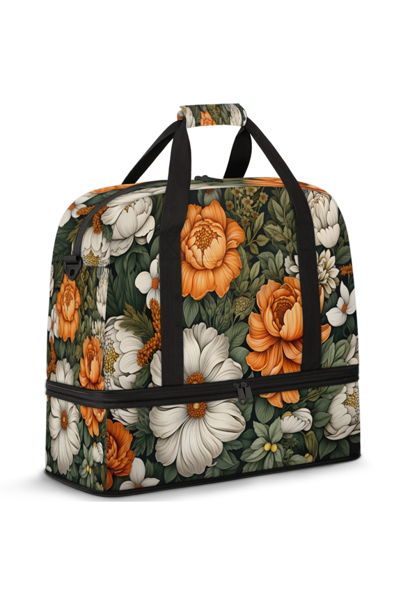 Vintage Floral Foldable Travel Duffle Bag for Women and Men Lightweight Carry On Overnight Bag Chic Flower Gym Luggage Weekender Bags with Shoe Compartment