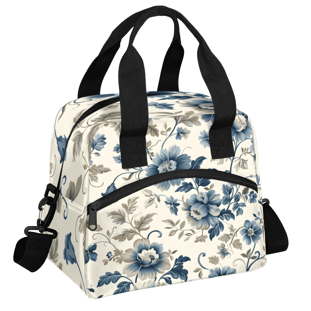 Herdesigns Vintage Floral Insulated Lunch Bag for Women Men Adults Large Reusable Lunch Box Flower Leakproof Cooler Tote Bags with Adjustable Shoulder Strap