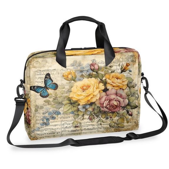 Herdesigns Vintage Floral Laptop Bag for Women Men, Computer Case Briefcase Messenger Bags, 15-15.6 inch Laptop Sleeve Shoulder Bag