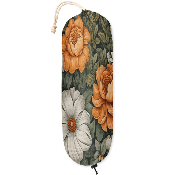 Herdesigns Vintage Floral Plastic Bag Holder, Reusable Grocery Bag Organizer, Wall Hanging Drawstring Plastic Bag Saver for Kitchen, 9 x 22 Inch, Chic Flower