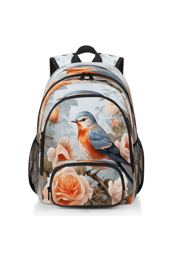 Vintage Flower Birds Laptop Backpack for Women Men, 18.3 Inch Travel Work Backpacks, Floral Bird Waterproof Computer Casual Daypack Nurse Teacher Bags