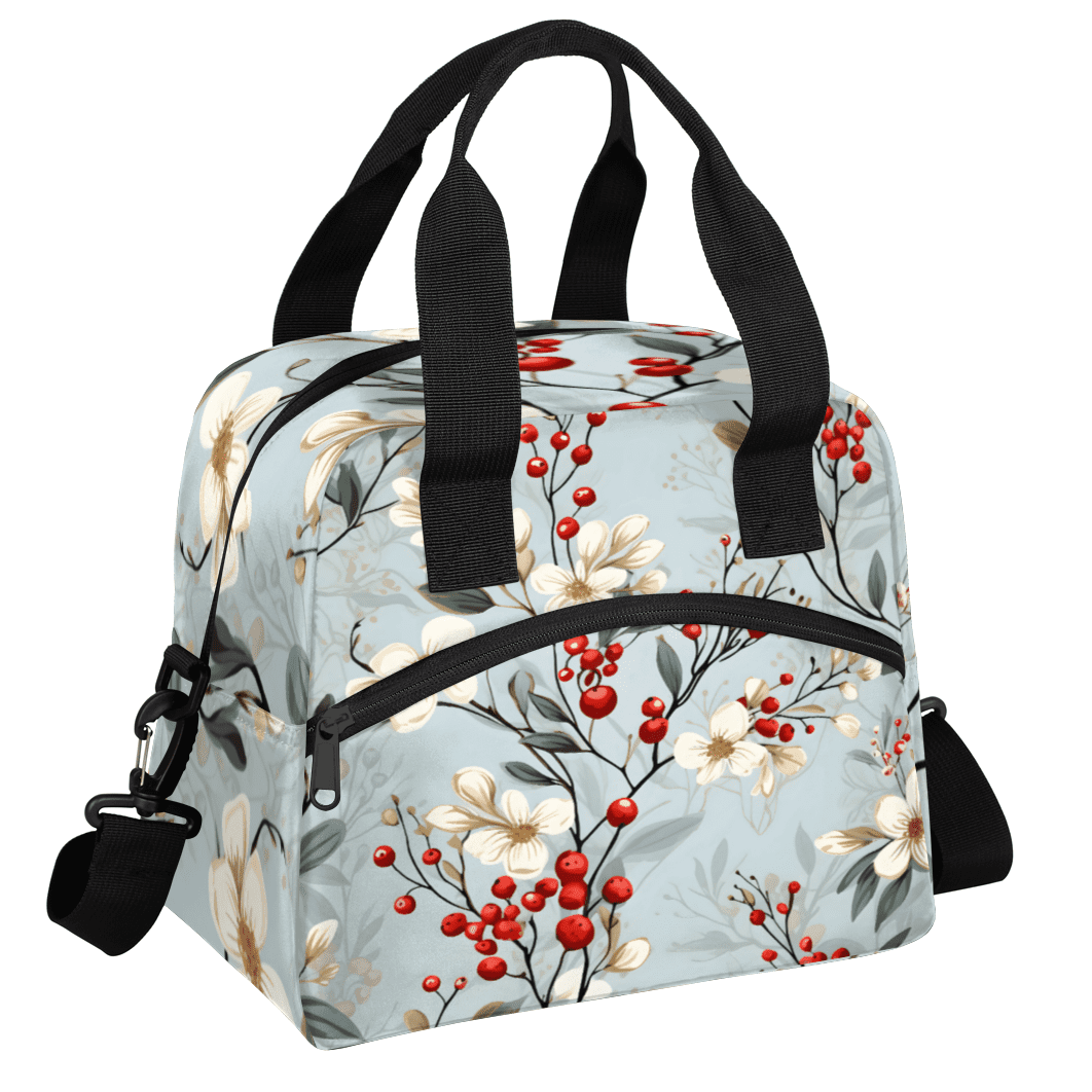 Herdesigns Vintage Flower Insulated Lunch Bag for Women Men Adults Large Reusable Lunch Box Fruit Floral Leakproof Cooler Tote Bags with Adjustable Shoulder Strap