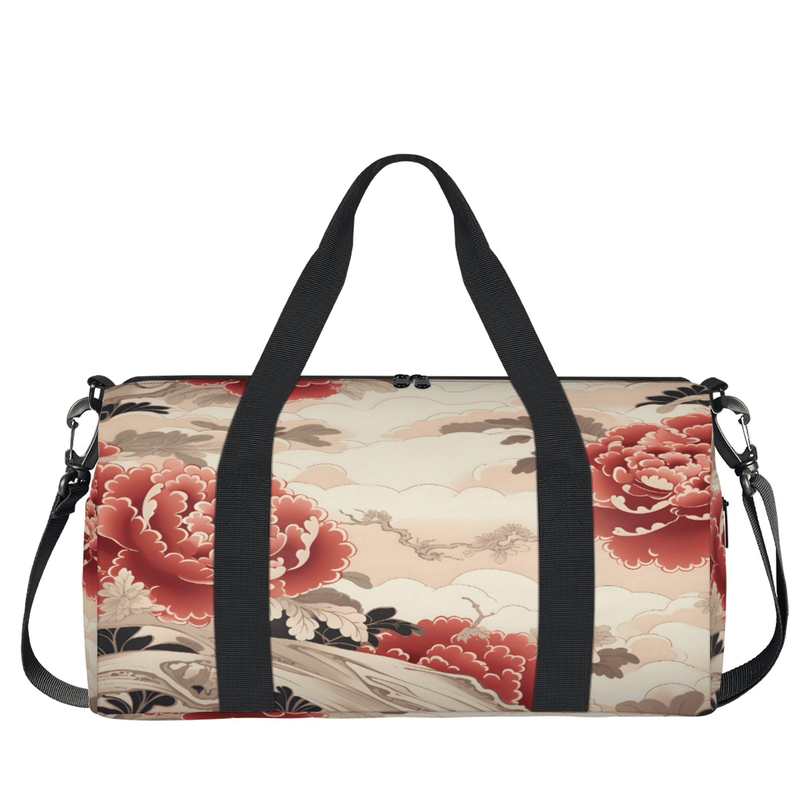 Herdesigns Vintage Flower Japanese Gym Bag for Women, Duffle Bag for Travel Sport, Lightweight Waterproof Carry on Weekender Overnight Dance Yoga Workout Bags