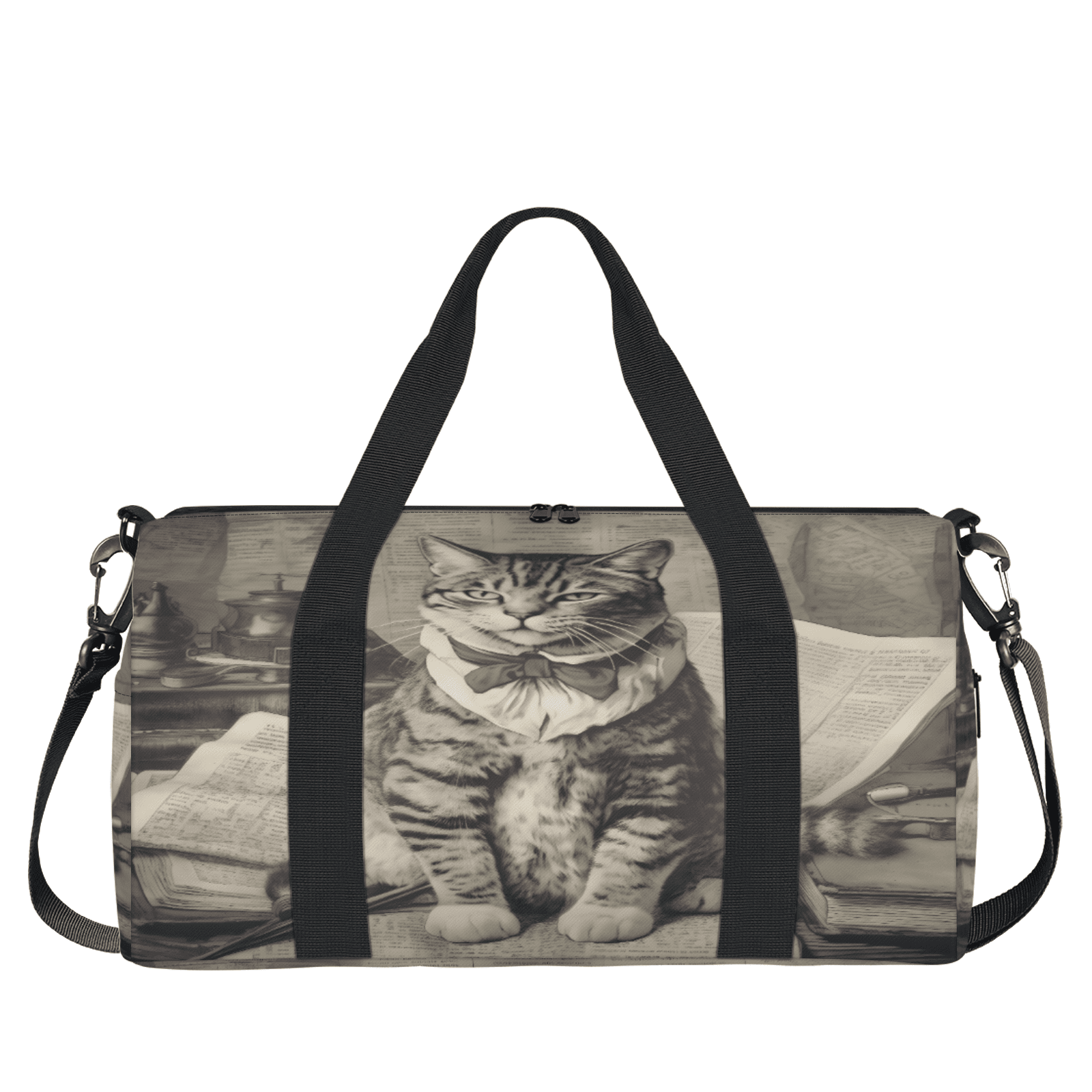 Herdesigns Vintage Funny Cat Gym Bag for Women, Duffle Bag for Travel Sport, Lightweight Waterproof Carry on Weekender Overnight Dance Yoga Workout Bags