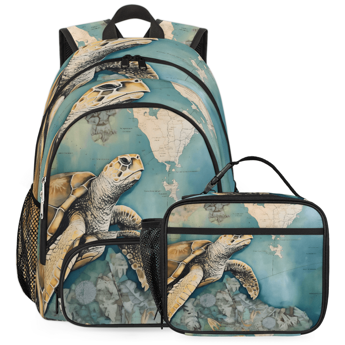 Turtle Shell Backpack Large Herdesigns Vintage Nautical Sea Turtle Large Backpack Set with Lunch ...