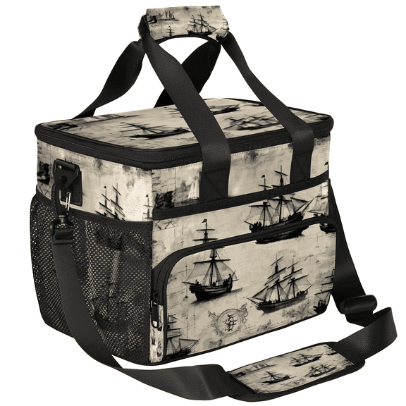 Herdesigns Vintage Pirate Ship Large Lunch Box for Adults Women Men with Adjustable Shoulder Strap, Insulated Reusable Lunch Bag Leakproof Cooler Tote Bag