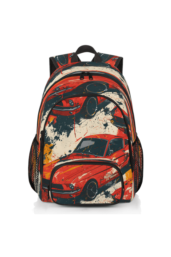 Vintage Red Racing Car Laptop Backpack for Women Men, 18.3 Inch Large Computer Backpacks Fashion Teacher Nurse Bag Casual Daypack for Work Travel
