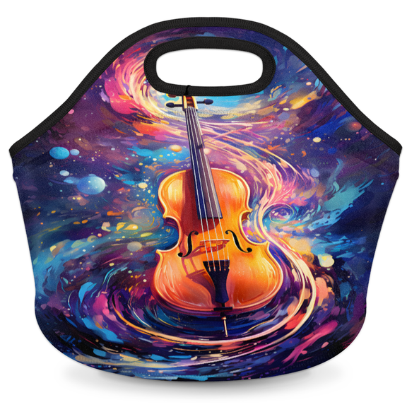 Herdesigns Violins Neoprene Lunch Bag, Music Theme Insulated Lunch Box for Women Men Washable Lunch Tote Soft Lunch Container With Zipper for Work Picnic Travel