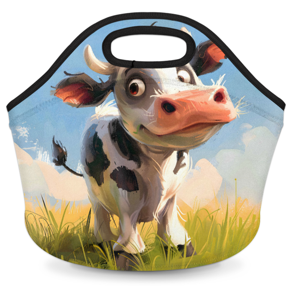 Herdesigns Watercolor Cute Cow Insulated Neoprene Lunch Bag for Women Men Lunch Box Washable Reusable Lunch Tote Lightweight Lunch Handbag for Work Outdoor Picnic