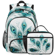 thumbnail image 1 of Herdesigns Watercolor Peacock Feather Backpack with Lunch Box Animal Print Lightweight Large Travel Work Laptop Backpacks Set Casual Daypacks, 1 of 8