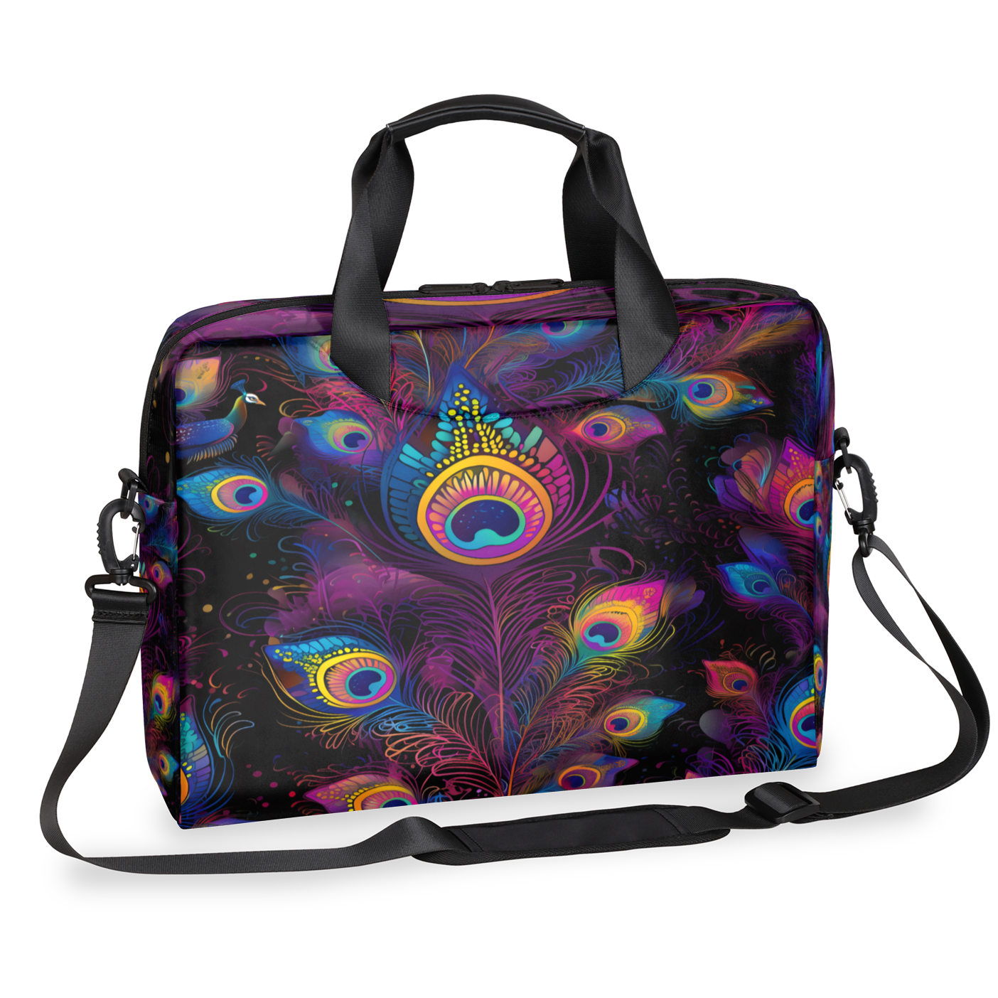 Herdesigns Watercolor Peacock Feather Laptop Bag for Women Men, Computer Case Briefcase Messenger Bags, 15-15.6 inch Laptop Sleeve Shoulder Bag
