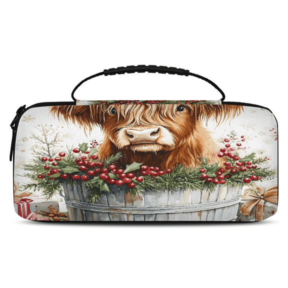 Herdesigns Western Cow Carry Case Compatible with Nintendo Switch 2, Protective Travel Switch Carrying Case with 20 Game Card Slots for Switch Console & Accessories,Highland Cow