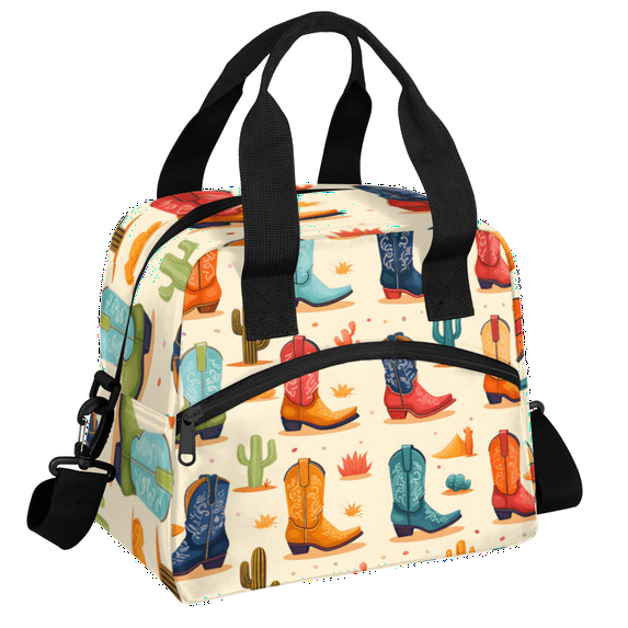 Herdesigns Western Cowboy Insulated Lunch Bag for Women Men Adults Large Reusable Lunch Box Southwest Country Cactus Leakproof Cooler Tote Bags with Adjustable Shoulder Strap