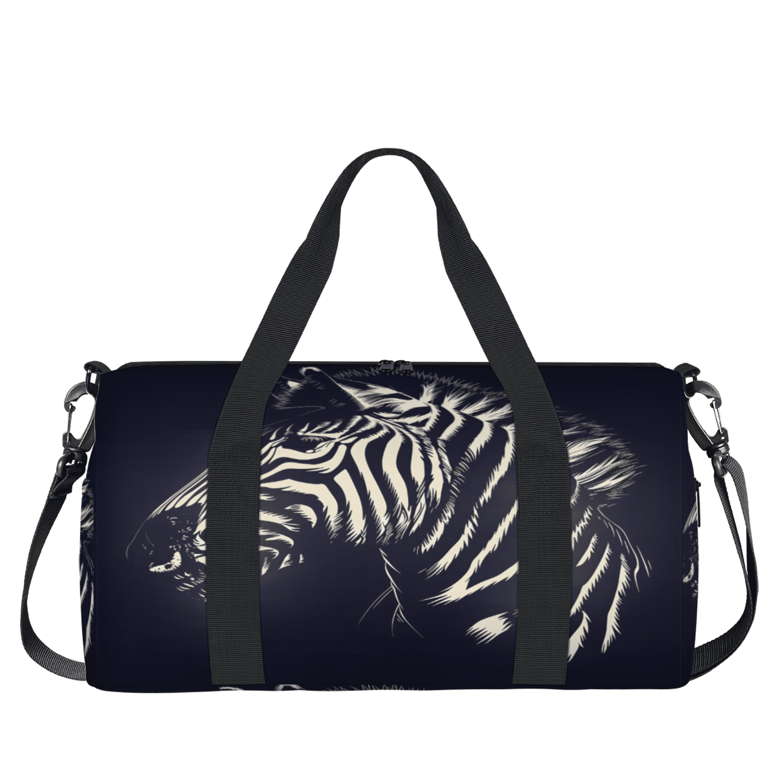Herdesigns White Black Zebra Gym Bag for Women, Duffle Bag for Travel Sport, Lightweight Waterproof Carry on Weekender Dance Yoga Workout Bags