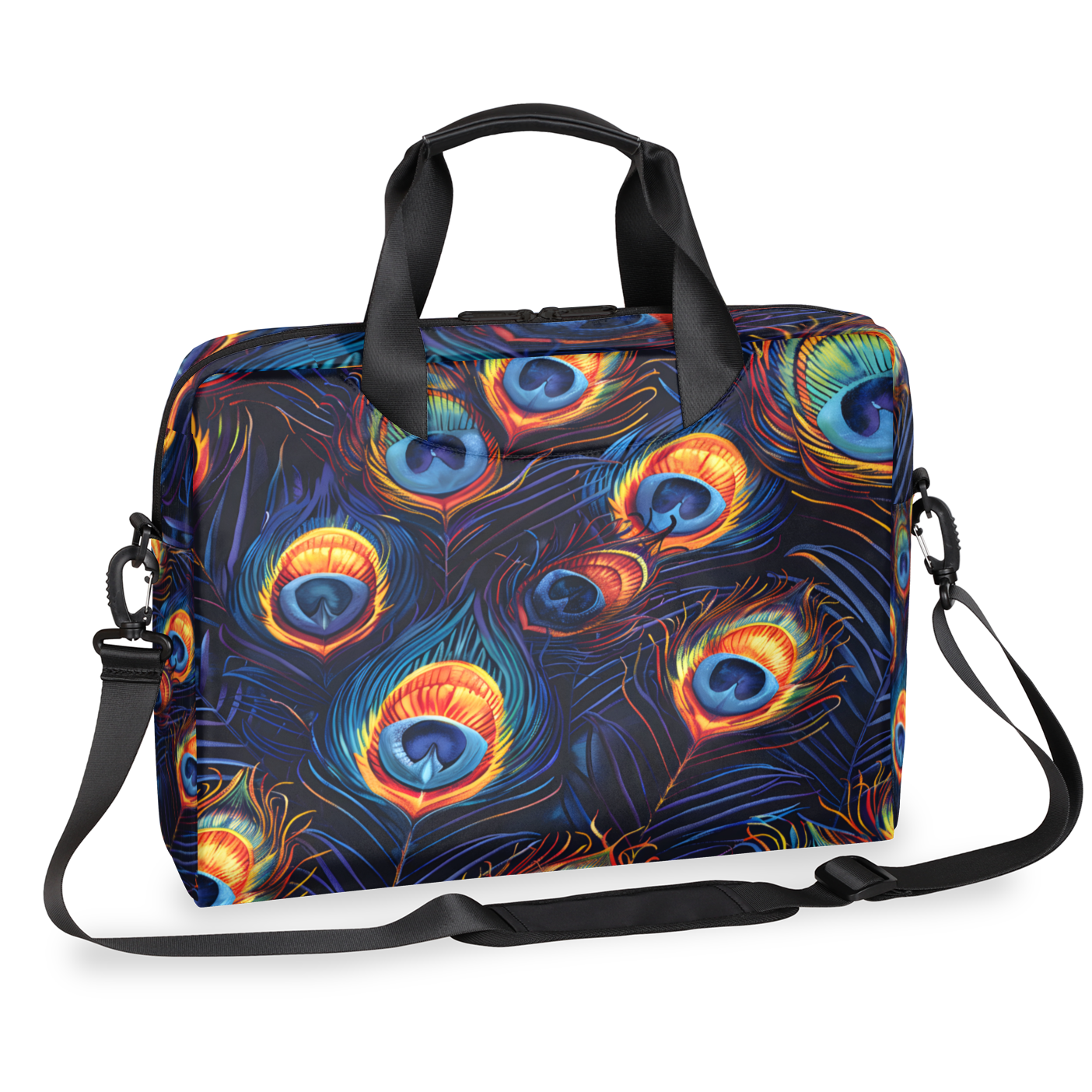 Herdesigns Wild Animal Peacock Feather Laptop Bag for Women Men, Computer Case Briefcase Messenger Bags, 15-15.6 inch Laptop Sleeve Shoulder Bag