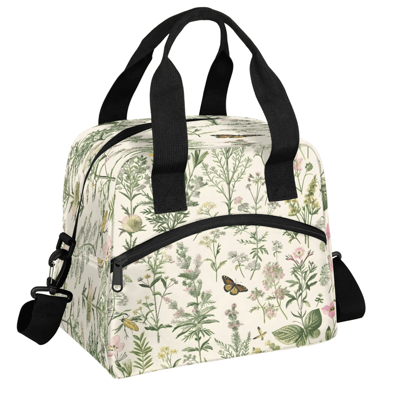 Herdesigns Wildflowers Botanical Floral Plant Insulated Lunch Bag for Women Men Adult, Reusable Insulated Cooler Lunch Box Lunch Tote Bag for Work Picnic Beach