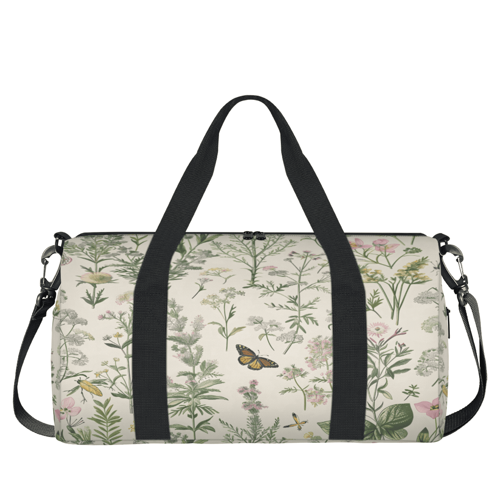 Herdesigns Wildflowers Botanical Floral Plant Travel Duffle Bag Sports Yoga Weekender Overnight Carry on Workout Bags Lightweight Waterproof Gym Tote Bag for Women