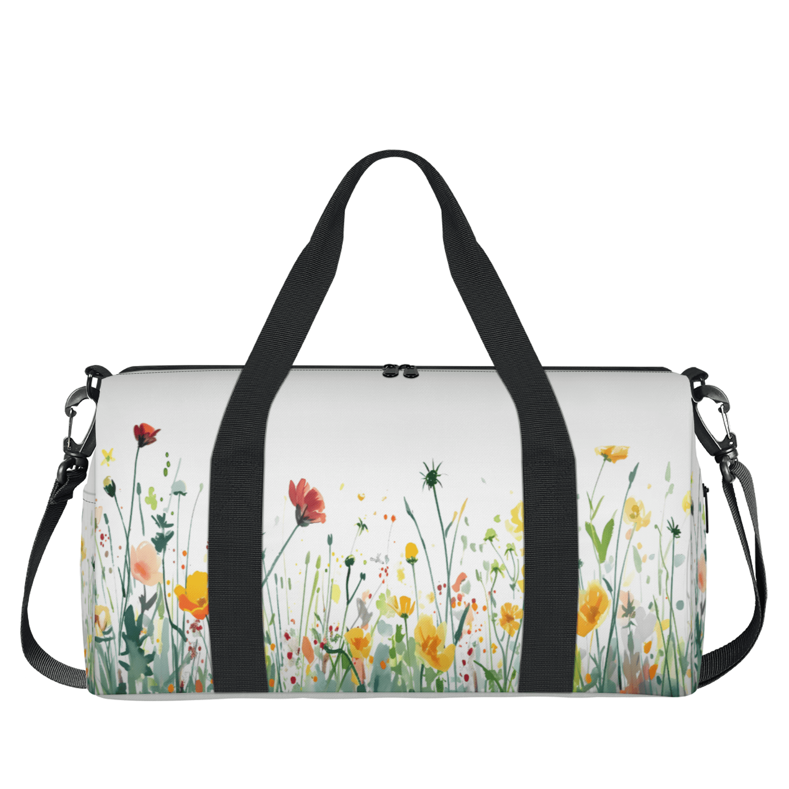 Herdesigns Wildflowers Red And Yellow Floral Gym Bag for Women, Duffle Bag for Travel Sport, Lightweight Waterproof Carry on Weekender Overnight Dance Yoga Workout Bags