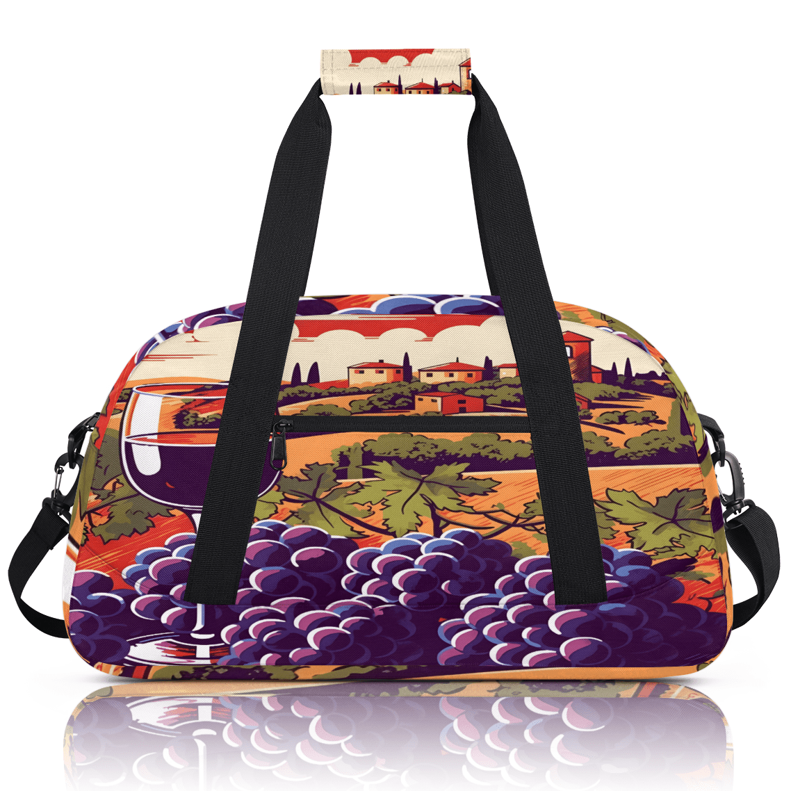 Herdesigns Wine Sports Duffle Bag for Women & Men, Grape Wine Gym Bag Dance Bag Overnight Bag Carry On Weekender Travel Bag
