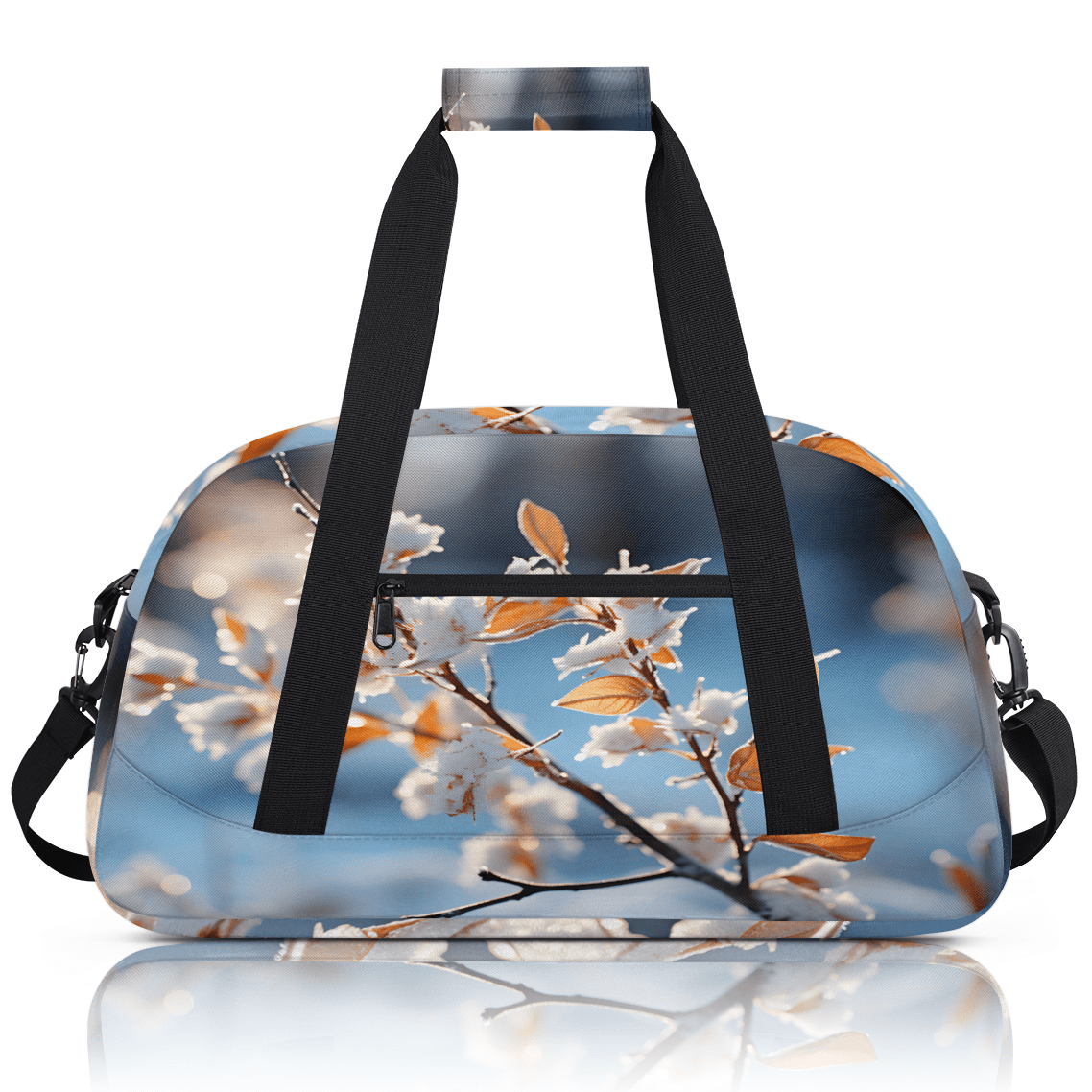 Herdesigns Winter Floral Sports Duffle Bag for Women & Men, Tree Branch Flower Gym Bag Dance Bag Overnight Bag Carry On Weekender Travel Bag