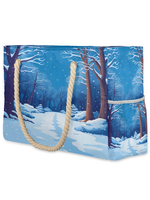 Winter Forest Tote Beach Bag for Women Ladies with Zipper White Snow Large Waterproof Sandproof Swim Pool Bag