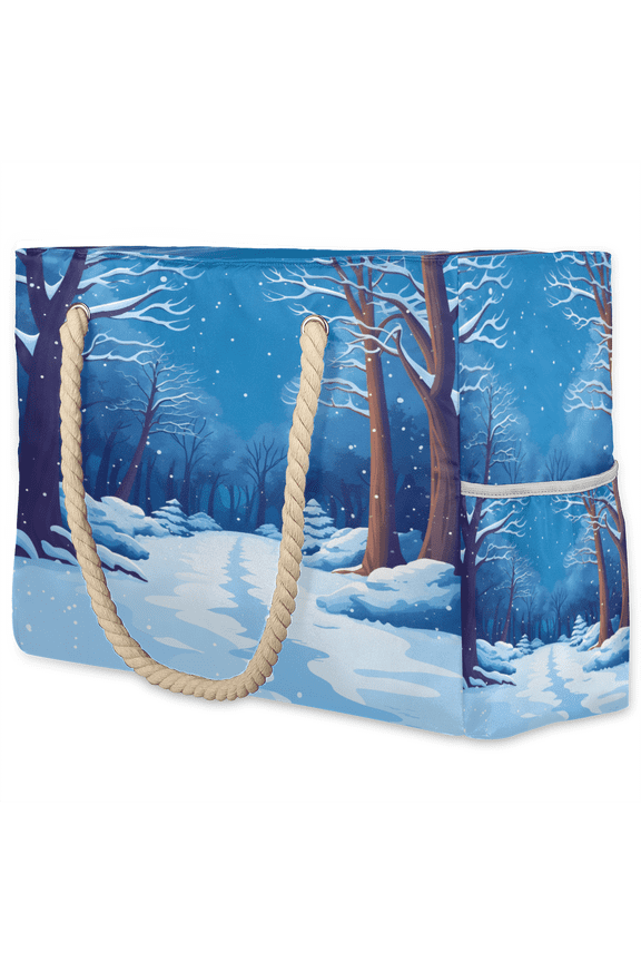 Winter Forest Tote Beach Bag for Women Ladies with Zipper White Snow Large Waterproof Sandproof Swim Pool Bag