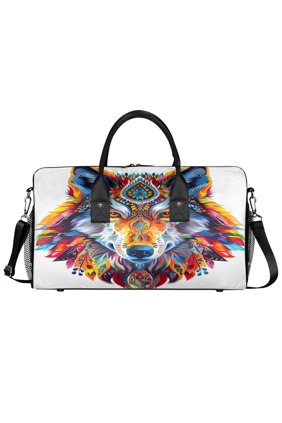 Wolf Gym Bag for Women Men, Travel Duffle Bag Lightweight Waterproof Carry on Weekender Overnight Tote for Dance Cheer Sport, Boho