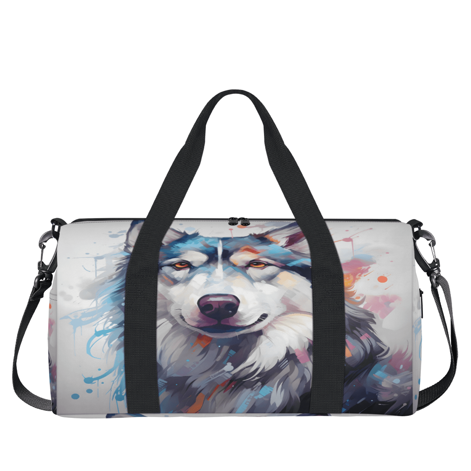 Herdesigns Wtaercolor Husky Dog Gym Bag for Women, Duffle Bag for Travel Sport, Lightweight Waterproof Carry on Weekender Overnight Dance Yoga Workout Bags