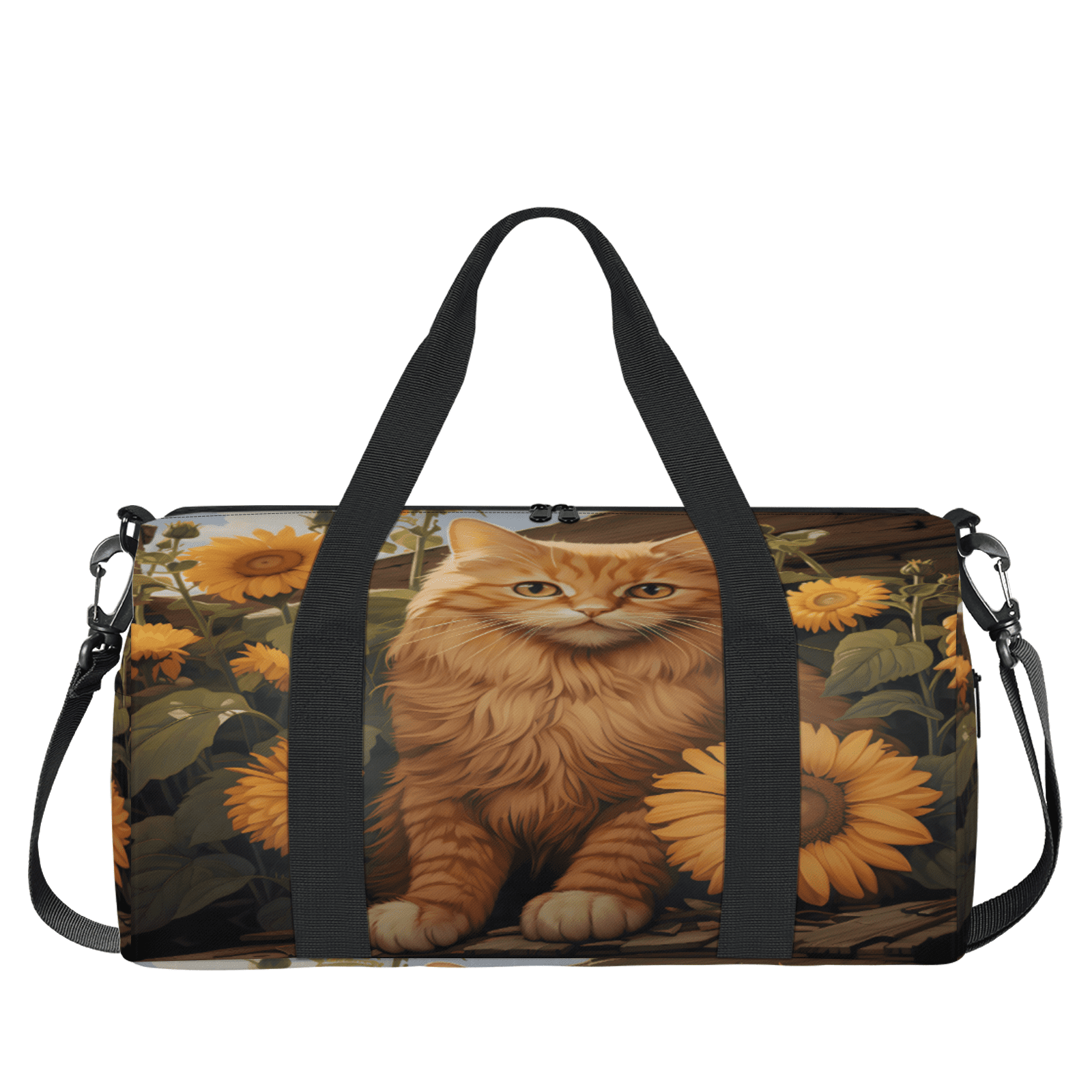 Herdesigns Yellow Cat Sunflower Gym Bag for Women, Duffle Bag for Travel Sport, Lightweight Waterproof Carry on Weekender Overnight Dance Yoga Workout Bags