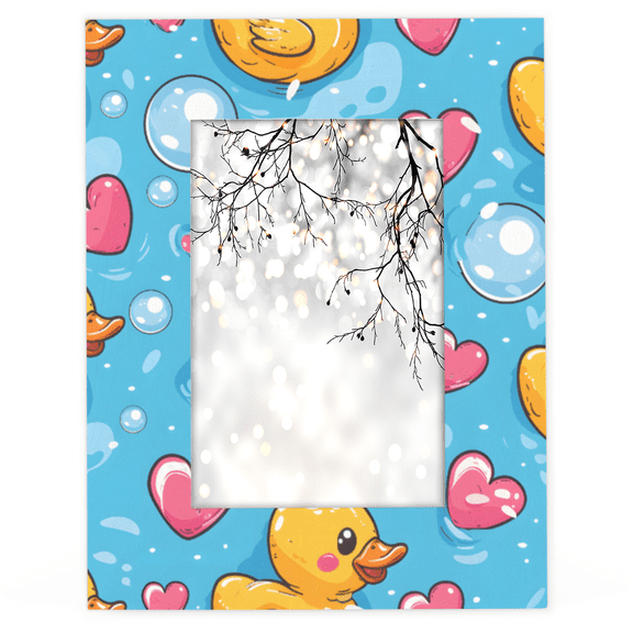 Herdesigns Yellow Duck 5x7 Picture Frame, Cute Love Wood Photo Frame for Living Room Bedroom, Vertical & Horizontal Display