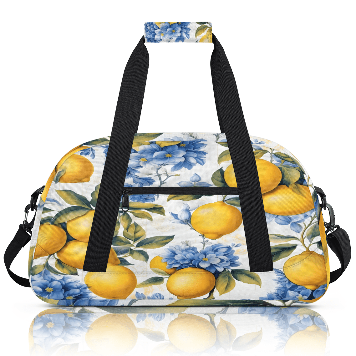 Herdesigns Yellow Lemon Sports Duffle Bag for Women & Men, Modern Plant Leaves Gym Bag Dance Bag Overnight Bag Carry On Weekender Travel Bag
