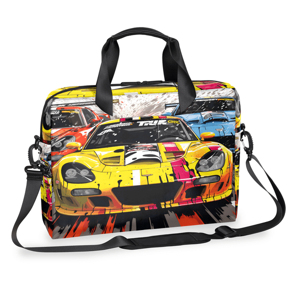 Herdesigns Yellow Racing Car Laptop Bag for Women Men, Computer Case Briefcase Messenger Bags, 15-15.6 inch Laptop Sleeve Shoulder Bag