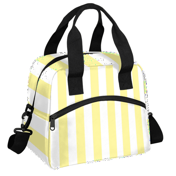 Herdesigns Yellow and White Stripes Lunch Bag for Women Men Adult, Large Insulated Reusable Lunch Box Leakproof Portable Cooler Tote Bags for Work Picnic Beach