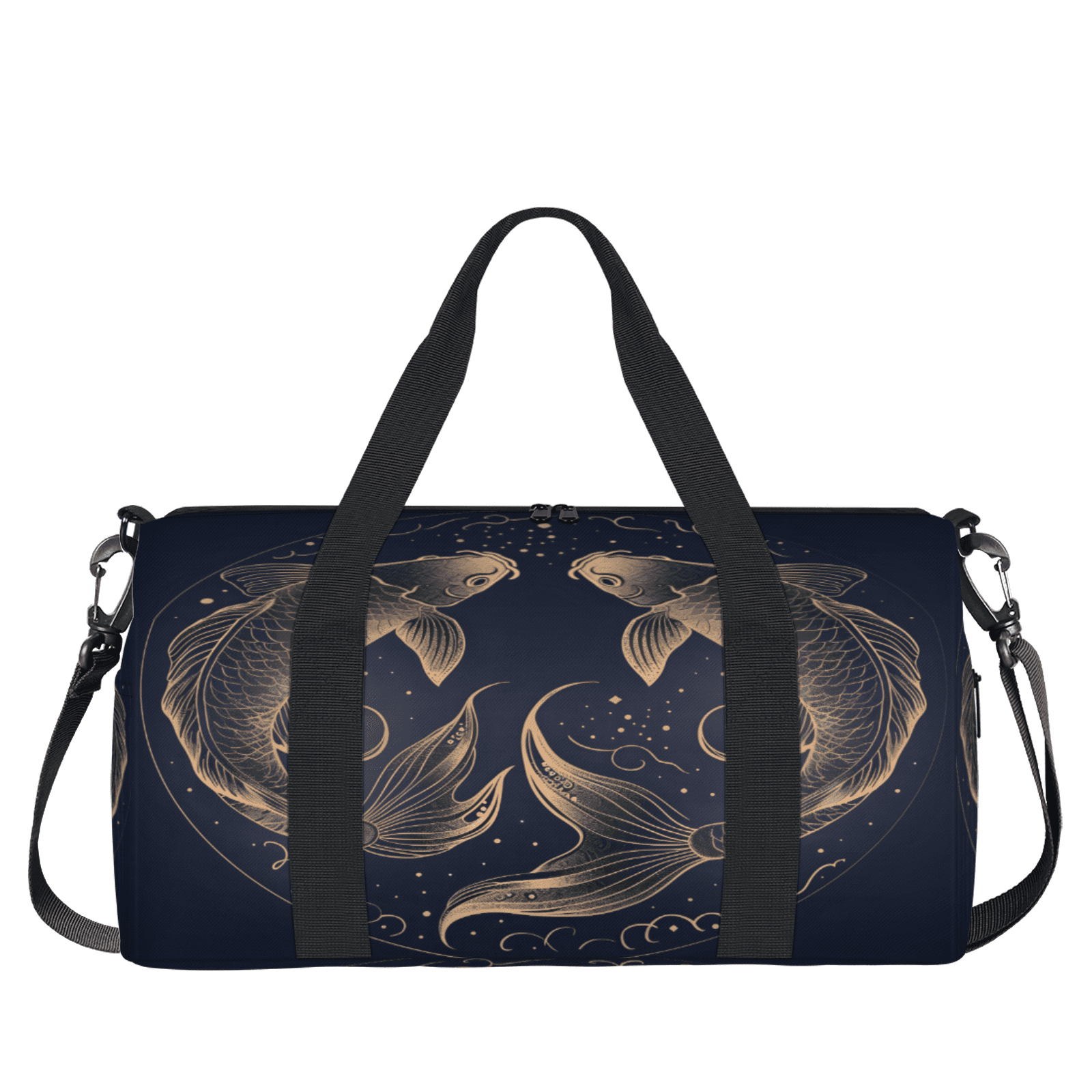 Herdesigns Zodiac Travel Duffle Bag Sports Yoga Weekender Overnight Carry on Workout Bags Lightweight Waterproof Gym Tote Bag for Women Pisces Vintage Fish