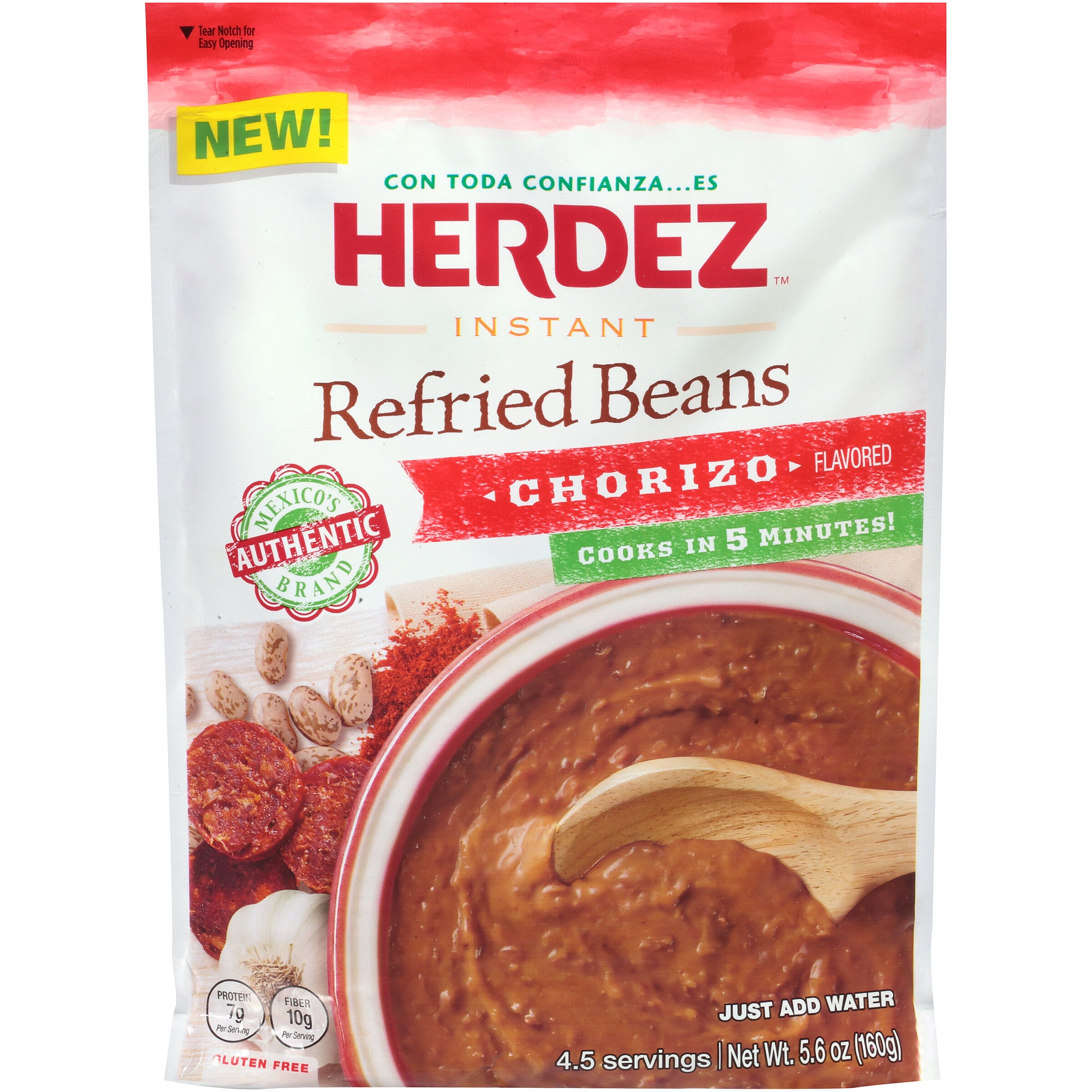 Herdez Instant Chorizo Flavored Refried Beans, 5.6 Oz