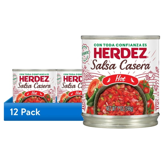 (12 pack) HERDEZ Salsa Casera Hot, Tortilla Chip Dip, Shelf Stable, 7 oz Steel Can