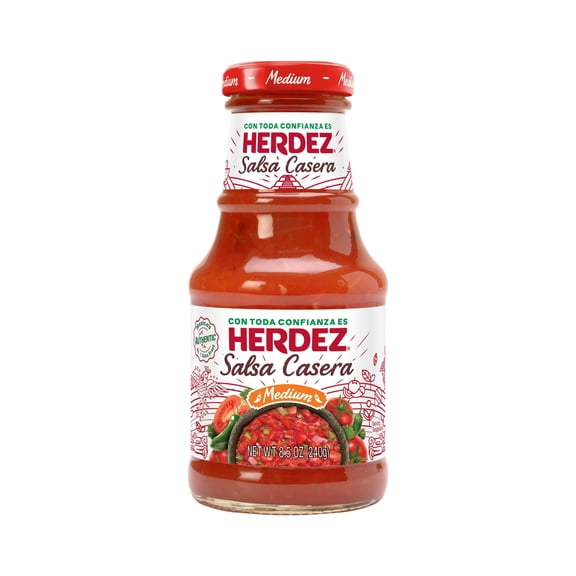 HERDEZ Salsa Casera Medium, Tortilla Chip Dip, Shelf Stable, 8.5 oz oz Glass Bottle