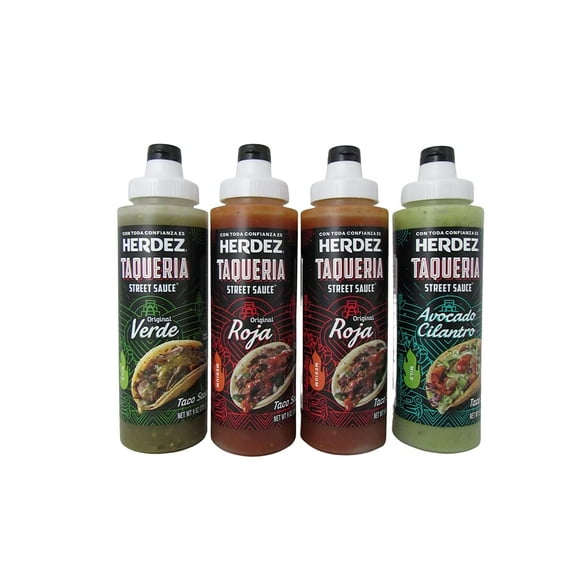 Herdez Taqueria Street Sauce Variety Pack, Original Verde, 9 Oz, Original Roja, 9 Oz And Avocado Cilantro, 9 Oz Taco Sauces, (Pack Of 4)