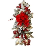 Herdignity Christmas Wreath Cordless Prelit Christmas Swag with Lights, Teardrop Swag Wreath Stair Swag Door Swag Garlands