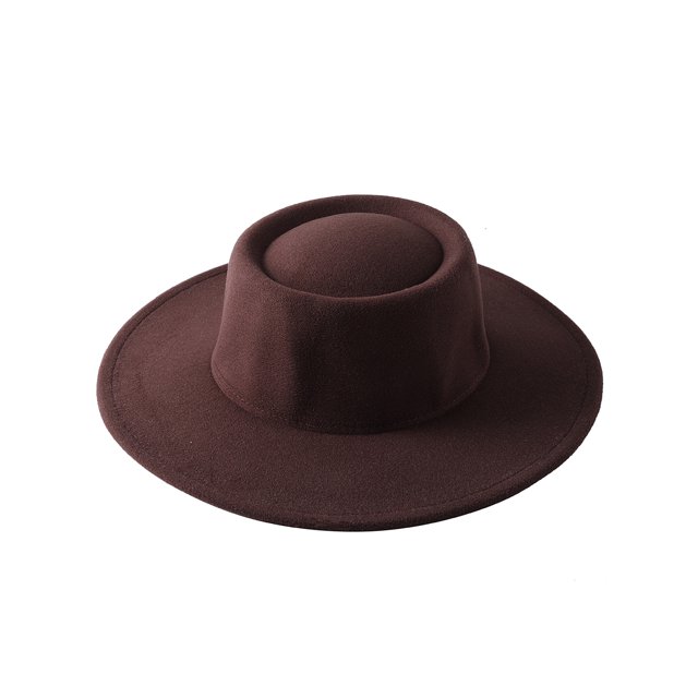 Herdignity Women FlatTop Hat Large Brim Solid Color Blower Hat Woolen