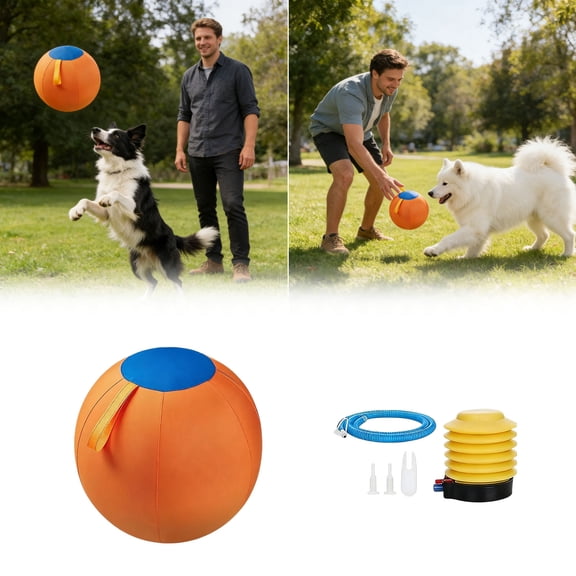 Herding Ball for Dogs, Training Exercise Ball with Handles for Medium Large Breeds, Outdoor Interactive Dog Toy for Herding Dogs, Durable Tear Resistant Inflatable Dog Ball for Energy Burning