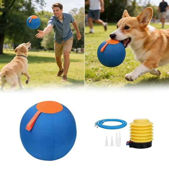 Herding Ball For Dogs Inflatable Herding Ball With Air Pump, Giant Tear-Resistant Pet Training Ball For Dogs Outdoor Play Exercise,Blue - A
